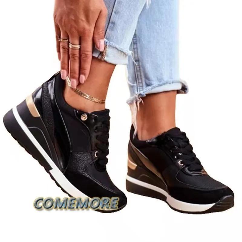 Velká velikost 43 Podzim Zima Nové ležérní boty Černé Kulatá špička Dámské boty Prodyšné Klínek Nízký svršek Dámské Luxusní designérské