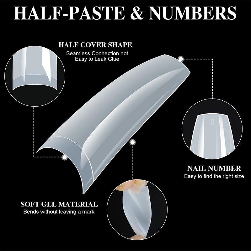 504Pcs Extra-Long C Curve False Nail Tips Abs Straight Coffin Fake Nails Half-Cover Press On Nail Tips