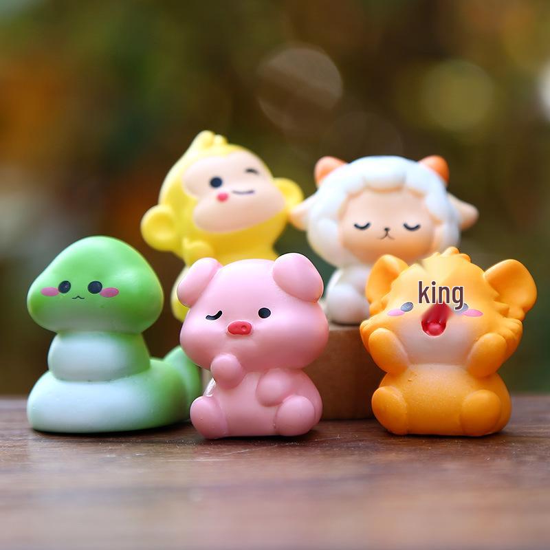 Twelve Zodiac Mini Resin Animal Figurines: Cute Cartoon Style