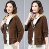 Fall Spring Women Corduroy Jacket Patch Pockets Hooded Loose Colorblock Elastic Cuffs And Hem Streetwear Office And Leisure Coat