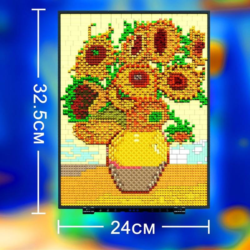 World Famous Creative Moc Sunflower View Series Plant Building Block Oil Painting Yellow Flowers Brick Model Toy