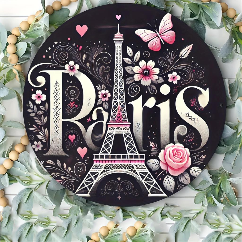 Tin Sign Paris Eiffel Tower Floral Metal Plaque Wall Decor Vintage Home Office Bar Man Cave Wall Art