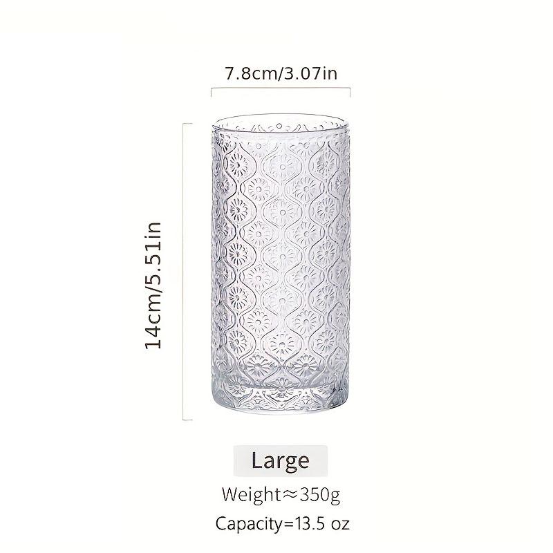 4PCS 400ML Round Glass Cups Vintage Glassware Embossed Pattern Style Transparent Cocktail Glasses Set For Bar Beverages Coffee