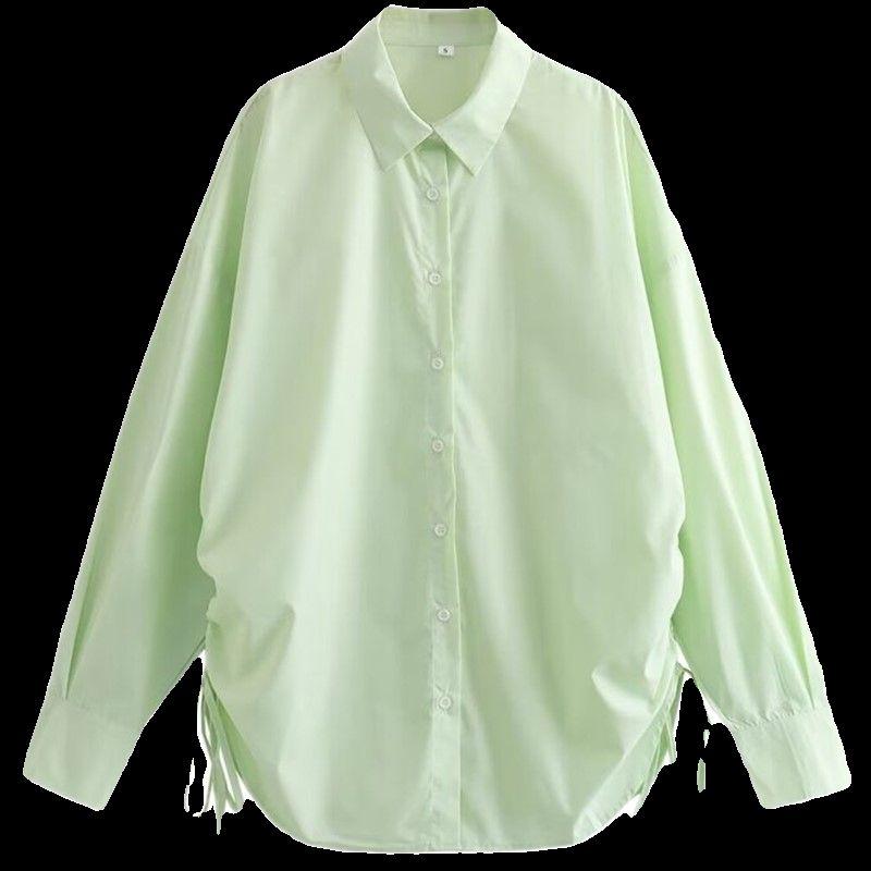 Fashion Style 2024 Spring New Arrival Women's Clothing Stylish Loose Versatile Slimming Long Sleeves Two Sides Drawstring Shirt