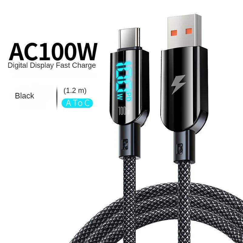 

5A 100W Digital Display USB Cable 66W Type C Fast Charging Charger USB-C Cable for Xiaomi Huawei Poco Samsung Oneplus for Apple