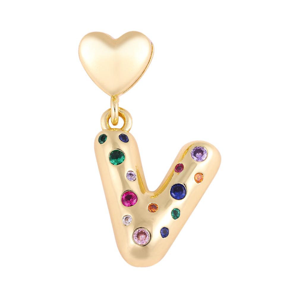 18K Gold-Plated Zircon Necklace with Cross and Colorful Letter Pendants