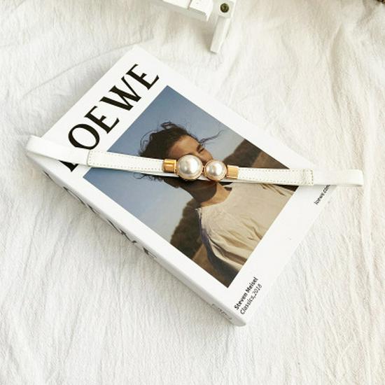 Women's Pearl Double Buckle Leather Belt - Skinny Elastic Waist Cincher Corset.