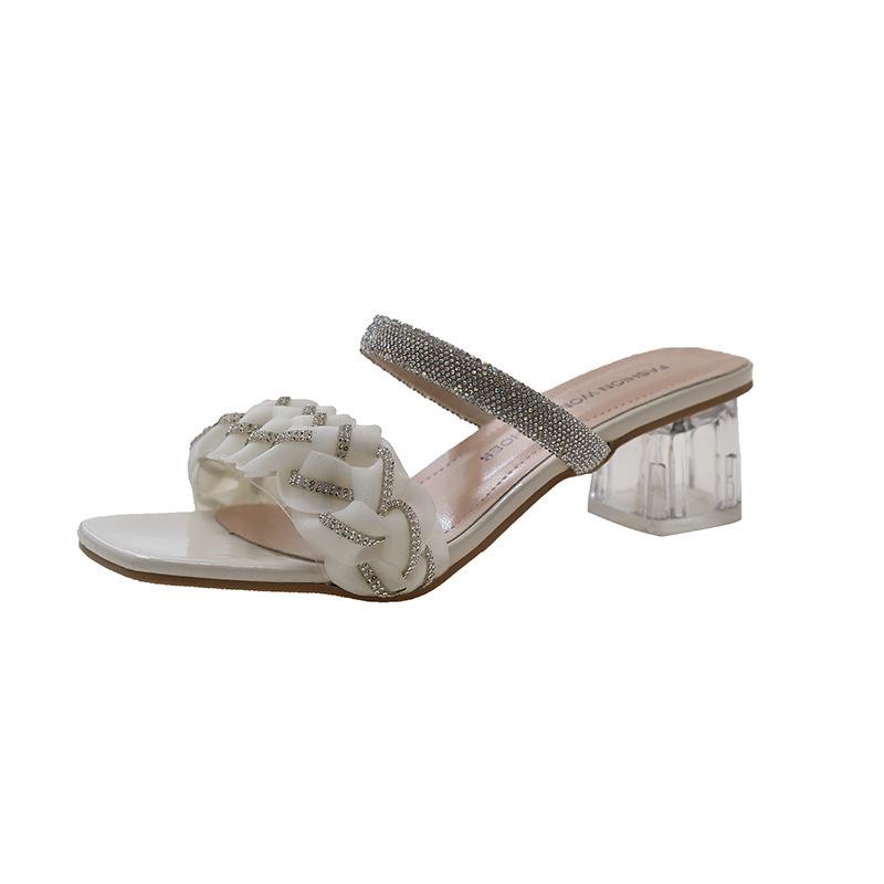 

Размер 35-42, две женские туфли большого размера, босоножки для женщин, новые летние модные тапочки на высоком каблуке со стразами и толстым каблуком 35