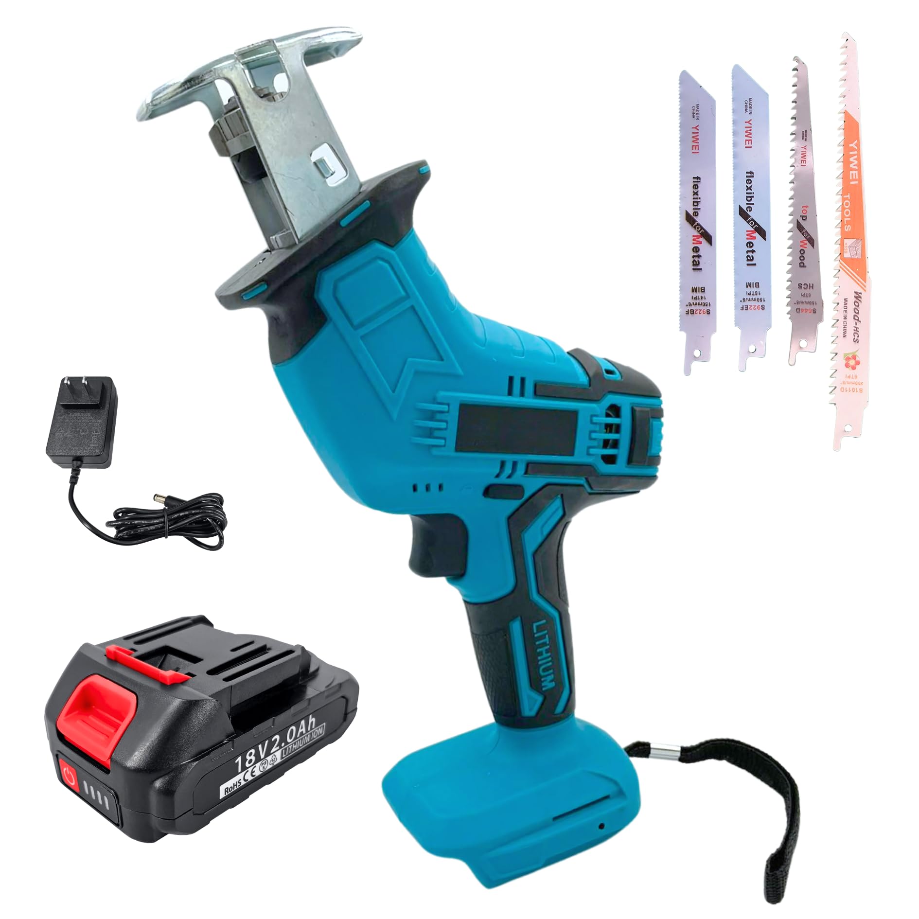 

Clean Label Cordless Reciprocating Saw with Charger and 4 Replacement Rechargeable Saber Electric Cutting Makita Household Tool Blades, Saw, Saw,