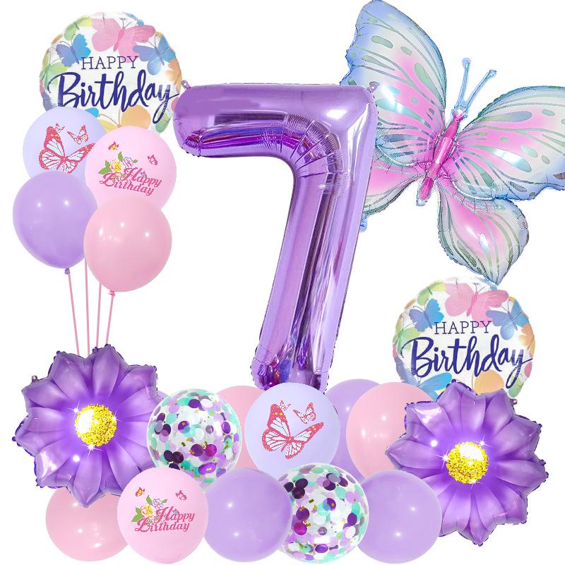 Purple Butterfly Flower Balloon Set for Girl's First Birthday Party Decor