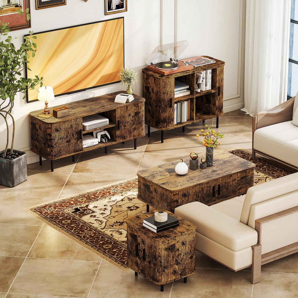 TV Stand Cabinet for TVs up to 55 Inches, TV Unit with Storage Shelves and Cupboard for Living Room, Rustic Brown