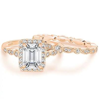 2CT 925 Sterling Silver Bridal Ring Sets Emerald Cut CZ Engagement Rings Vintage  Marquise Wedding Bands for Women