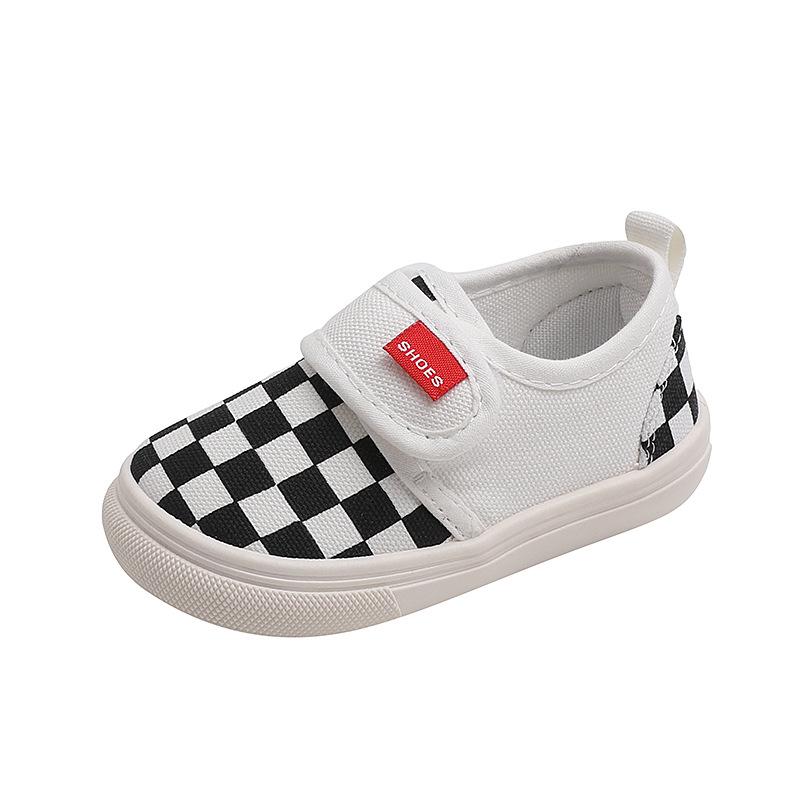 2025 Spring/Autumn Plaid Canvas Shoes for Kids: Boys, Girls & Baby Indoor Kindergarten Footwear