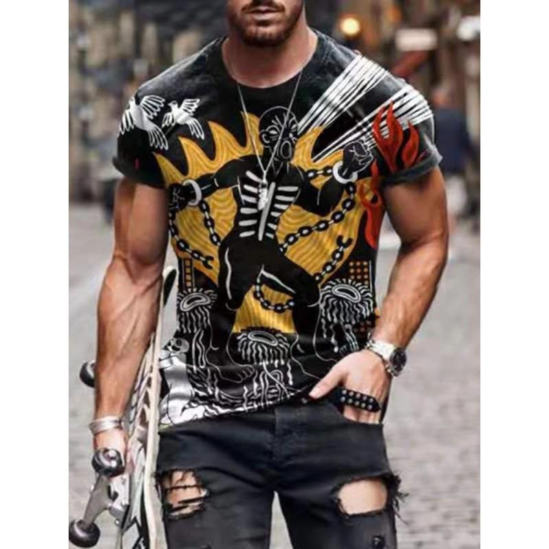Mens Short Sleeve Crew Neck T-Shirt With Cartoon Digital Print Loose Fit Casual Wear
