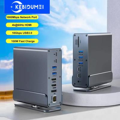 15 In 1 HUB USB C Docking Staion Multi-port Type C Thunderbolt Wtih USB 3.0 HDMI PD 100W RJ45 SD/TF Audio 3.5 for Macbook Laptop