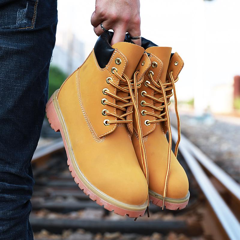 Pánské žluté zimní zateplené kotníkové boty Martin - Středně vysoké, Vysoké, Britský styl, Teplá bavlna, Velká velikost