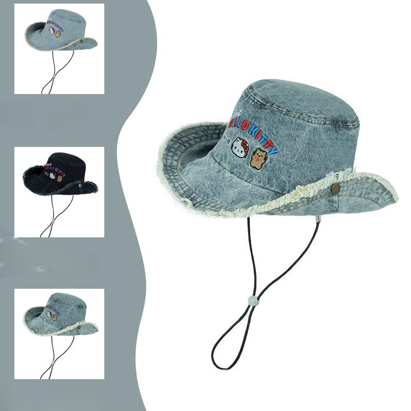 Yiran Toy 1 Women's Blue/Black Spring New Fisherman Hat European And American Fashion Versatile Tie Dye Basin Hat Outdoor Warm Face Showing Small Bucket Hat Trendy