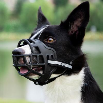 Dog Muzzles Soft Silicone Basket Muzzle with Reflective Stripes Allows Panting Drinking Prevents Unwanted Barking Biting Chewing