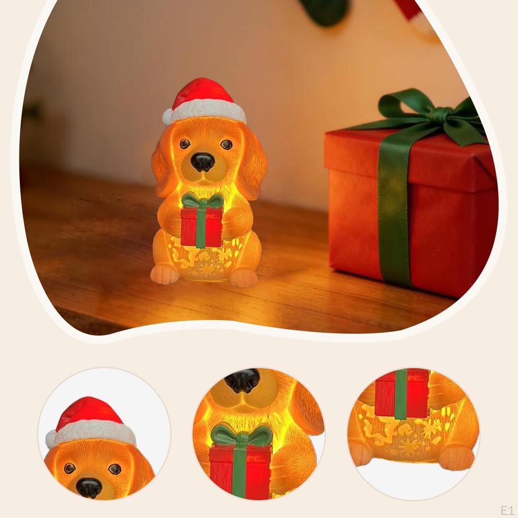 Night Light Puppy Statue Cute Desktop Ornament Cartoon with LED Creative Home Decor Christmas
