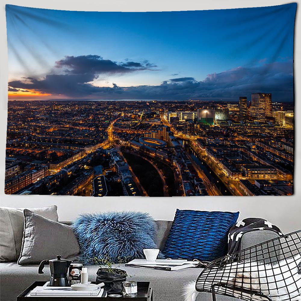 City Night Scenery Tapestry Landscape Fancy Metropolis Wall Hanging Aesthetic Background Wall Bedroom Living Room Decoration