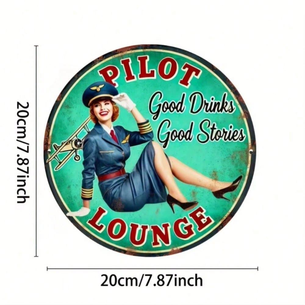 Pilot's Lounge Metal Tin Sign Wall Art Decor for Cafe Bar Club Beach Home