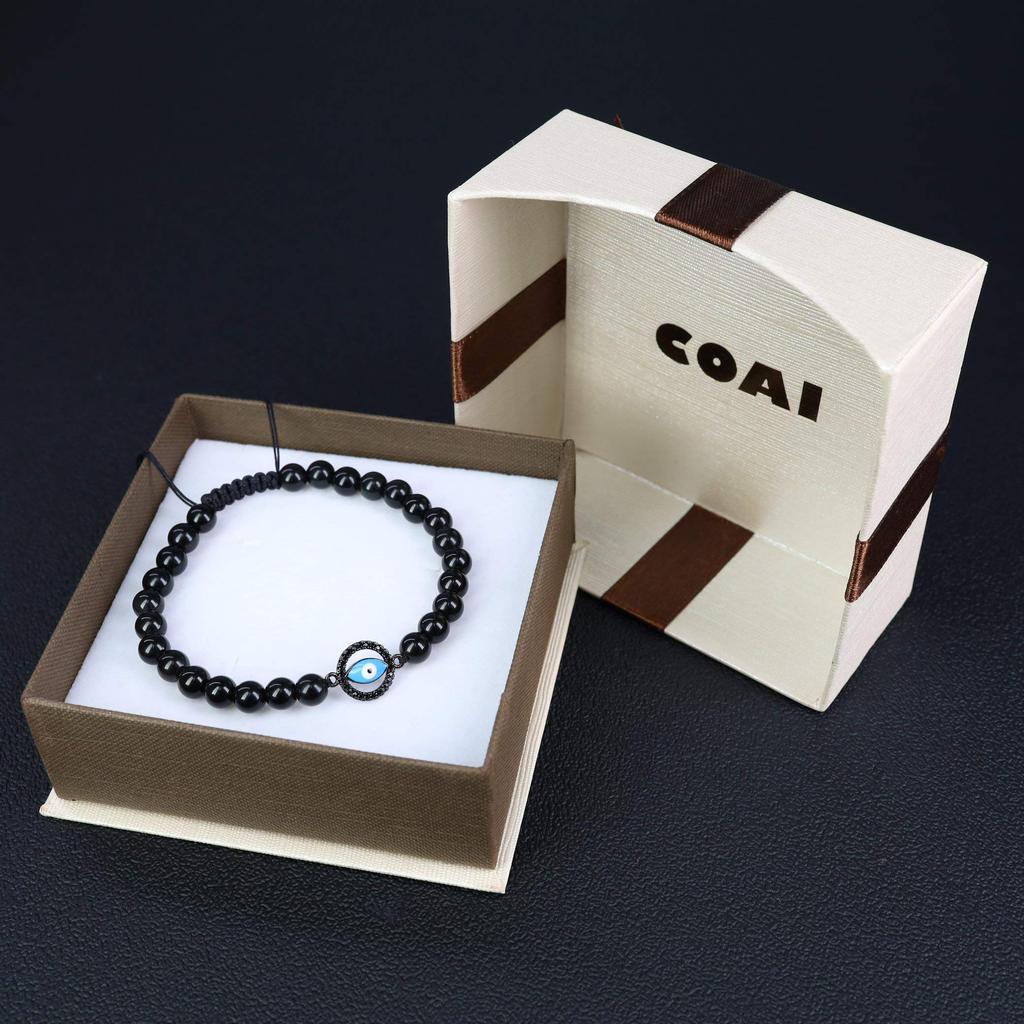 Koai Evil Eye Obsidian Power Stone Bracelet for Adjustable Protects Against Bad Luck and Brings Good Fortune Men, Length,