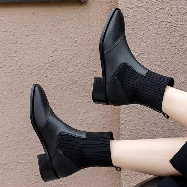 Chelsea high-heeled short boots women's spring and autumn single boots 2025 new elastic Martin boots thick heel leather thin socks boots