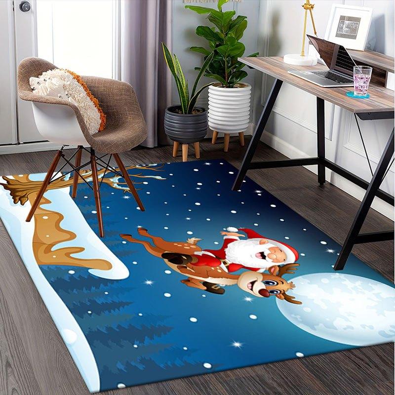 Christmas Santa Claus Deer Snow Night Moon Winter Scene Wall Sticker Home DecorOffice Mat Perfect for Home Decor Office Desk Chair Rugs Chai