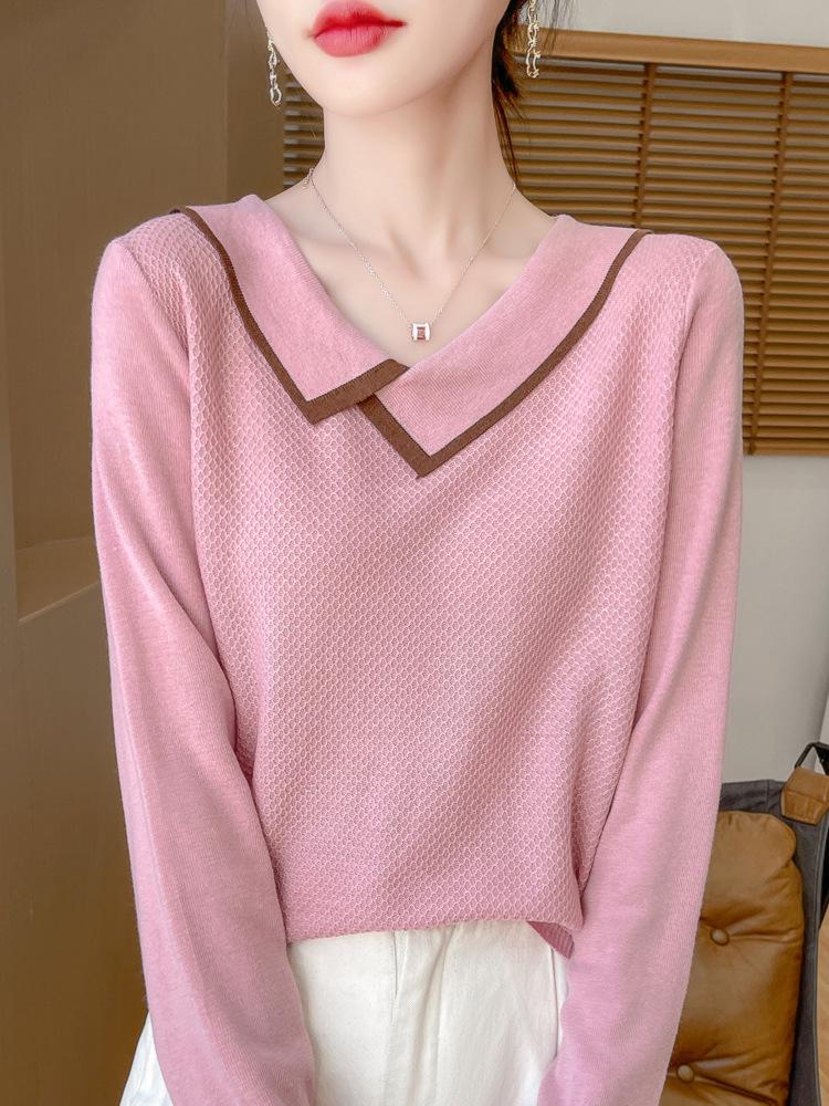 Women's Doll Collar Honeycomb Knit Sweater - Soft, Versatile, and Stylish Autumn/Winter Outerwear.
