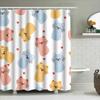 Adorable Cats Print Shower Curtain Set Blue, Pink Yellow Colors With Love Hearts Pattern For Bathroom Decor