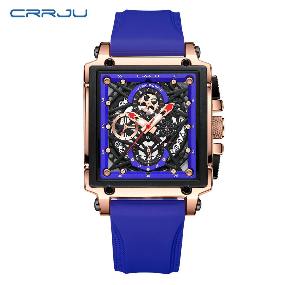 Men's Sports Chronograph Wrist Watch For Men Army Silicone Strap Square Quartz Stop Watch