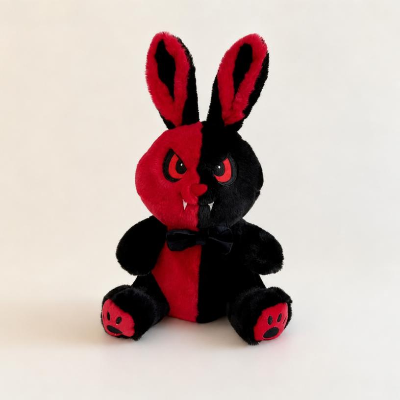 36cm Halloween Rabbit Plush Toy, Spooky Gothic Bunny Stuffed Animal, Red Black Vampire Fangs Demon Creepy Cute Doll Gift Decor