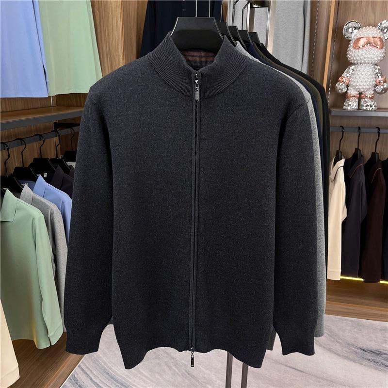 Men's 48-Count Double-Strand Wool Silk 16-Gauge Zipper Sweater Coat, Warm Thickened Knit Cardigan for Autumn/Winter