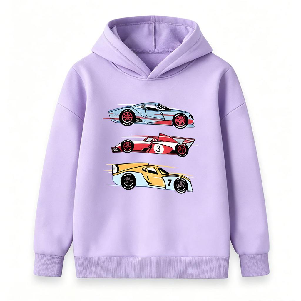 Kids Boys Girls Pullover Hoodie, Cool Retro Racing Cars Print Casual Sweatshirt, Soft Long Sleeve Top for Children Casual Daily Wear Street Sports Out