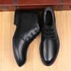 Fashion Pointed Toe Warm Plush Fur Men Boots Lace-Up Male Winter Ankle Boots Genuine Leather Business Botas High Quality Leisure Shoes
