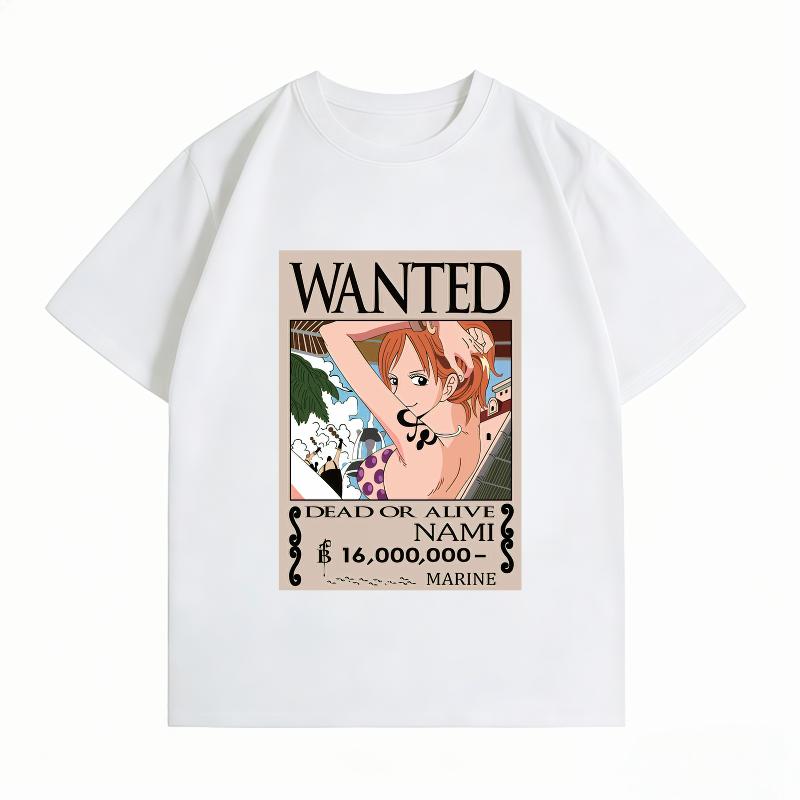 Unisexs Clothing New 100 Cotton Breathable Summer TShirt Bandai One Piece Nami Wanted Print Casual Streetwear Unisexs Tops S