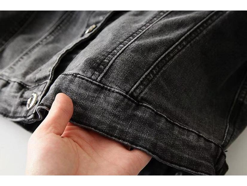 Women's Black Stretch Denim Jacket - Retro, Versatile, Short Spring Outerwear