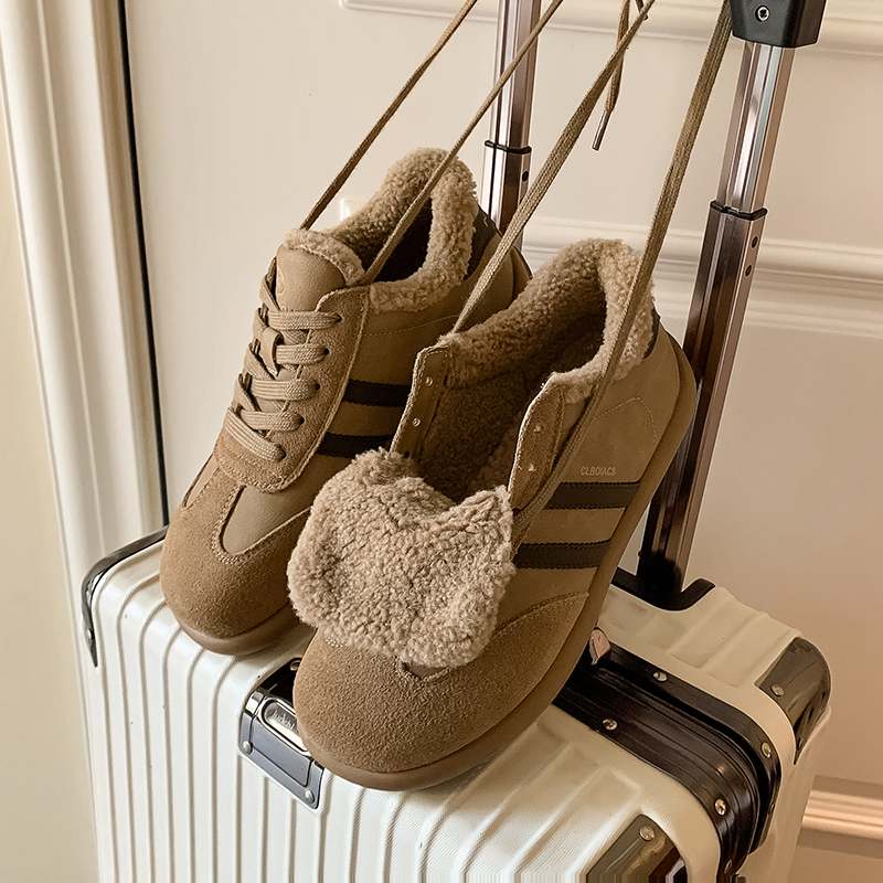 Krazing Pot Cow Skin Fur Plush Spring Autumn Summer Sneakers Flat Platform Lace Up Keep Warm Women Comfortable Casual Shoes