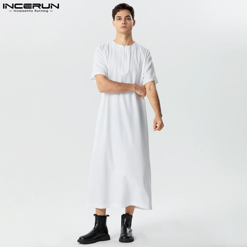 INCERUN menn kortermet glidelås hals lang islamsk kjole Robes