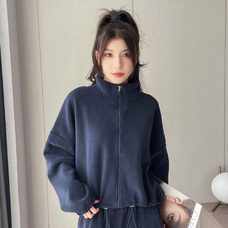 Women's 2024 Double-Sided Fleece Tracksuit: Cozy Yoga Jacket & Casual Warm Pants for Autumn/Winter Fitness.