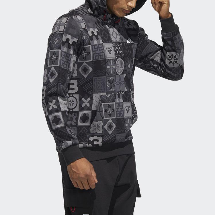 adidas Originals CNY AOP Full Print Hooded Pullover Fleece Sweatshirt Men Core Black HC0271