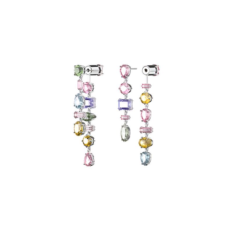 Swarovski Gema Inlaid Asymmetrical Decoration Rhodium Plated Earrings Women's Multicolor 5656417
