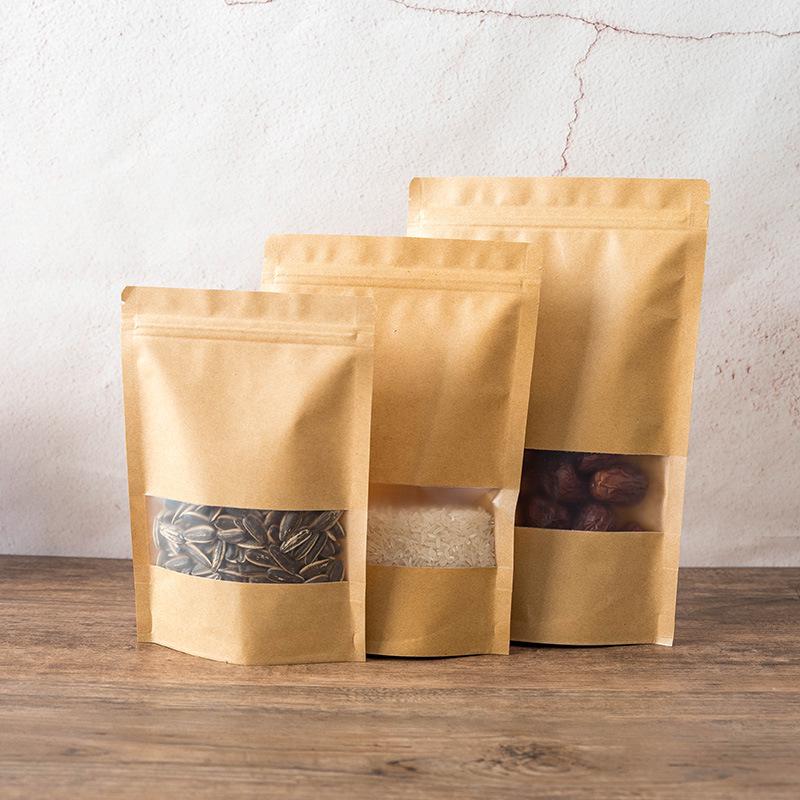 Self-Sealing Kraft Paper Gusset Bag with Window for Food & Gifts