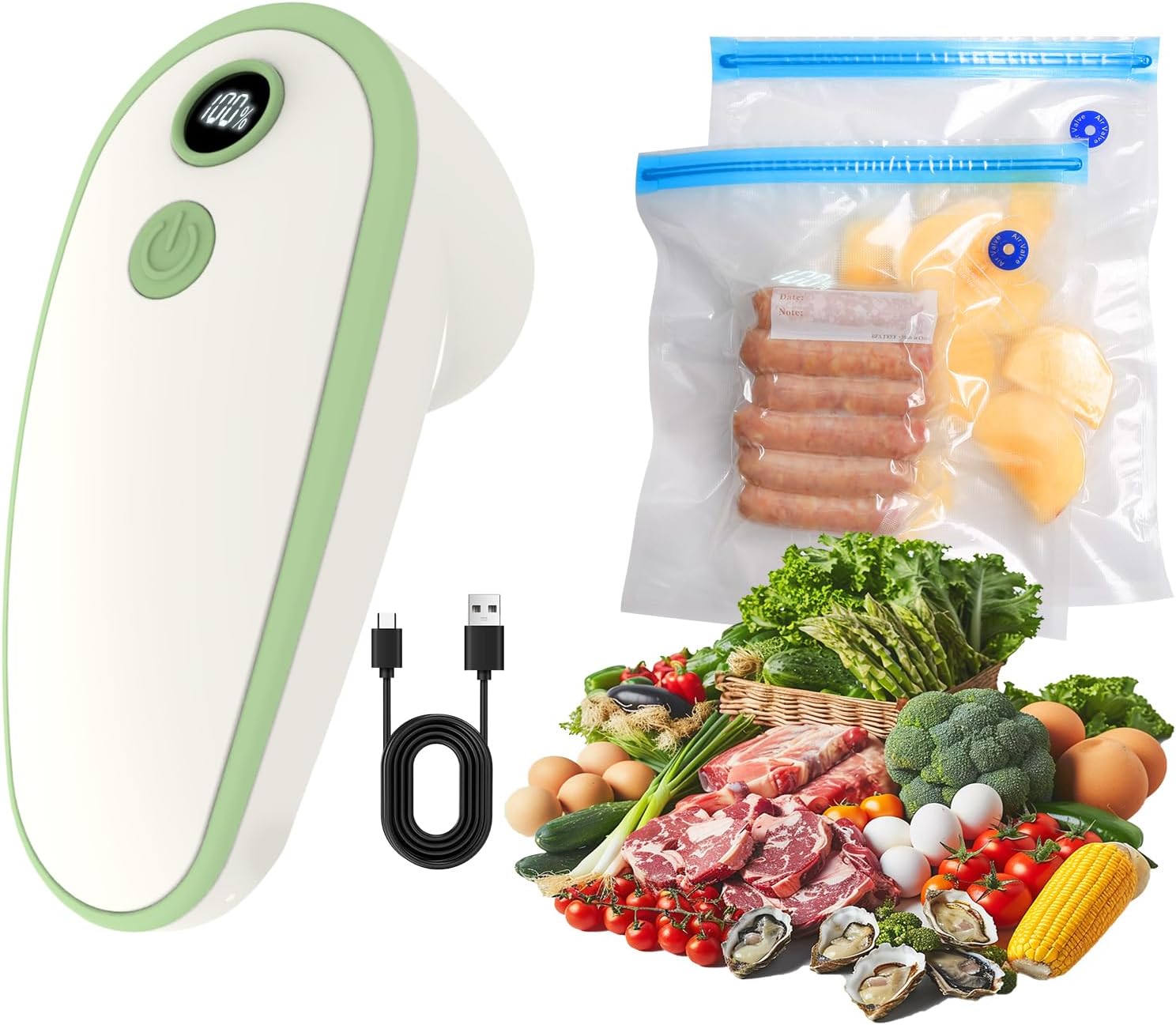 

Vacuum Sealer for Food storage, Sous and Meal Prep, 1 Vacuum Sealer + 20 Food Reusable Bags United States