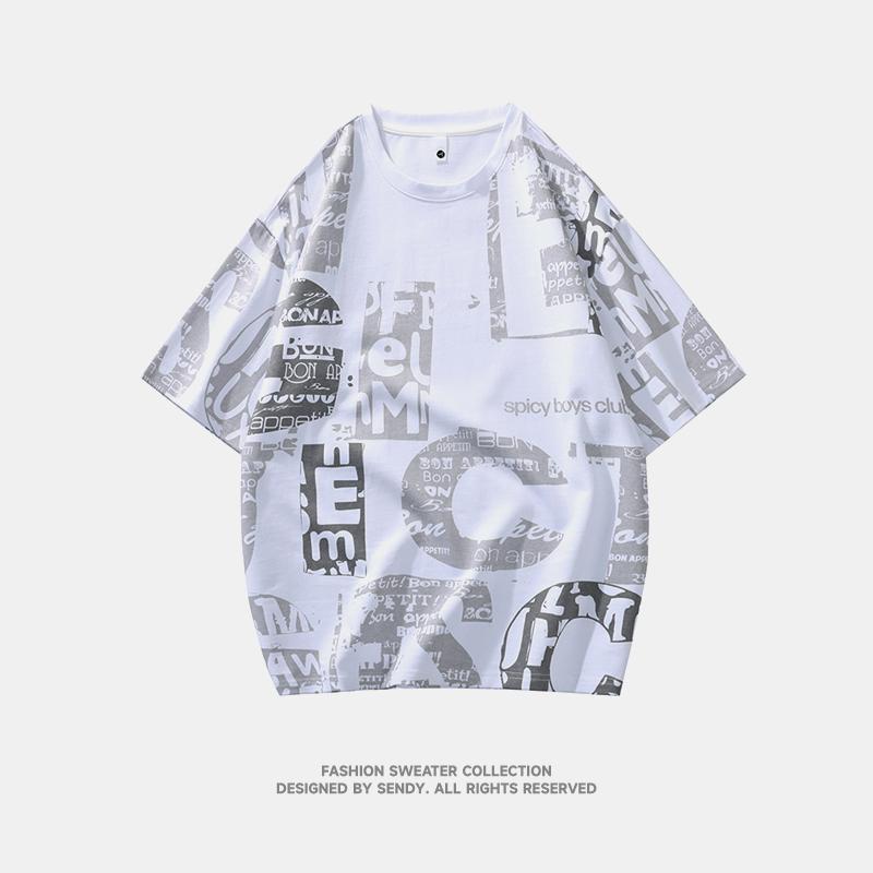 Pure cotton summer men's loose short-sleeved T-shirt tops half-sleeved round neck half-sleeved T-shirt