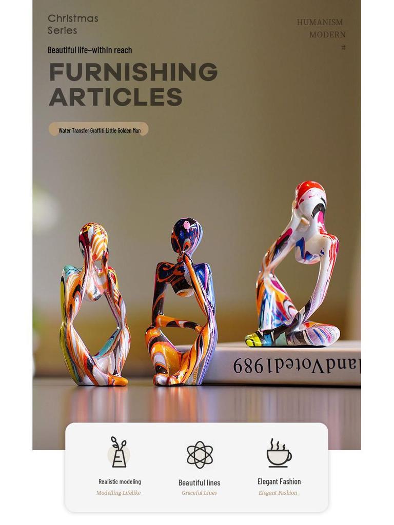 Colorful Mini Thinker Sculpture - Small Ornament for Living Room, Entrance, or Wine Cabinet