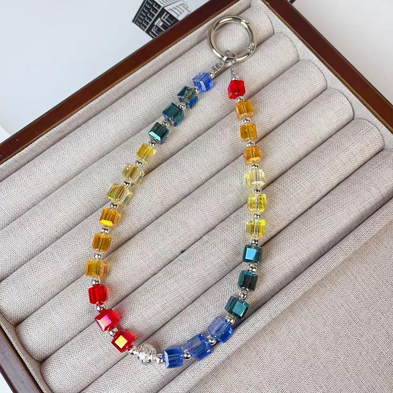 Colorful Bead Phone Chain Pendant For Iphone For Samsung Huawei Xiaomi Cellphone Strap Rope Bag Decoration Key Rings