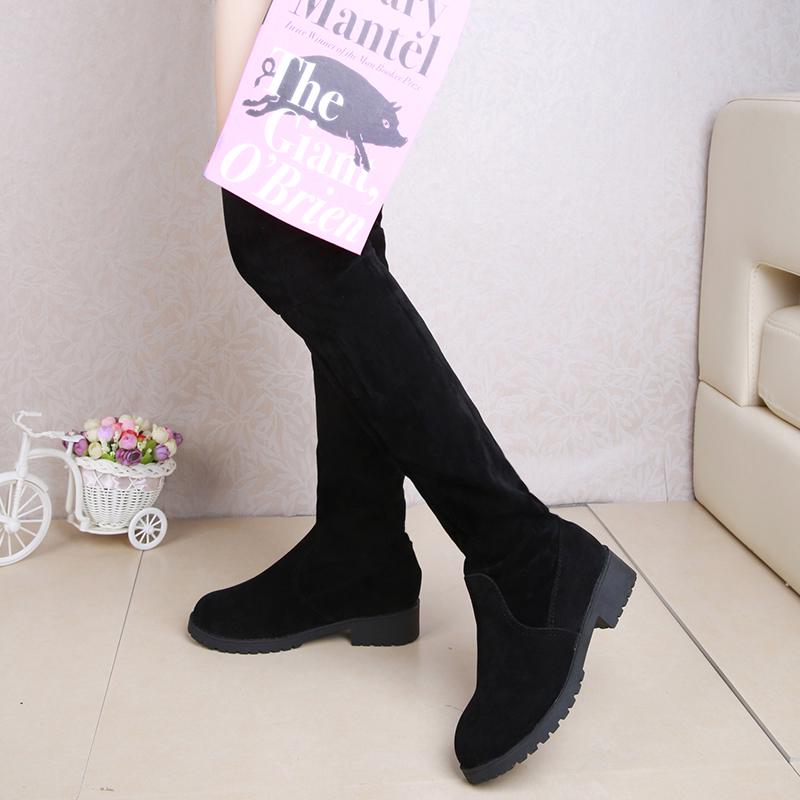 2024 Ladies Shoes Square Low Heel Women Over The Knee Boots Black Round Toe Woman Motorcycle Boots Dfc45