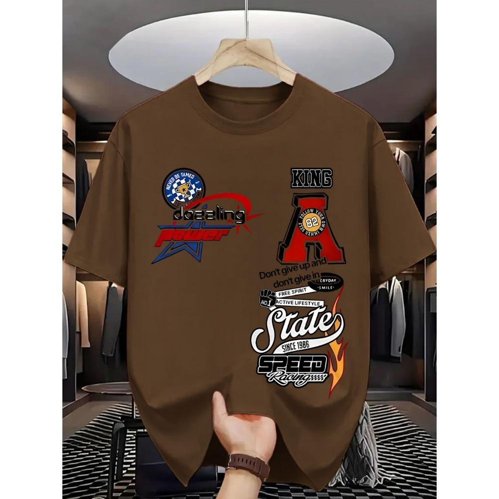 European and American Men's Summer Fashion Letter Graffiti Print Comfortable and Breathable Round Neck T-shirt Outdoor Street To