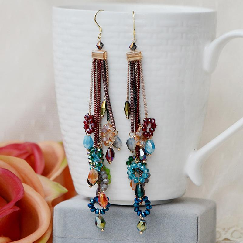 

Длинные серьги ручной работы с бахромой в богемном стиле, круги в этническом стиле, плетеные тонкие серьги с выражением темперамента, женская подвеска.